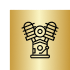 A gold colored square with an engine on it.