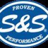A blue and white logo for s & s performance.